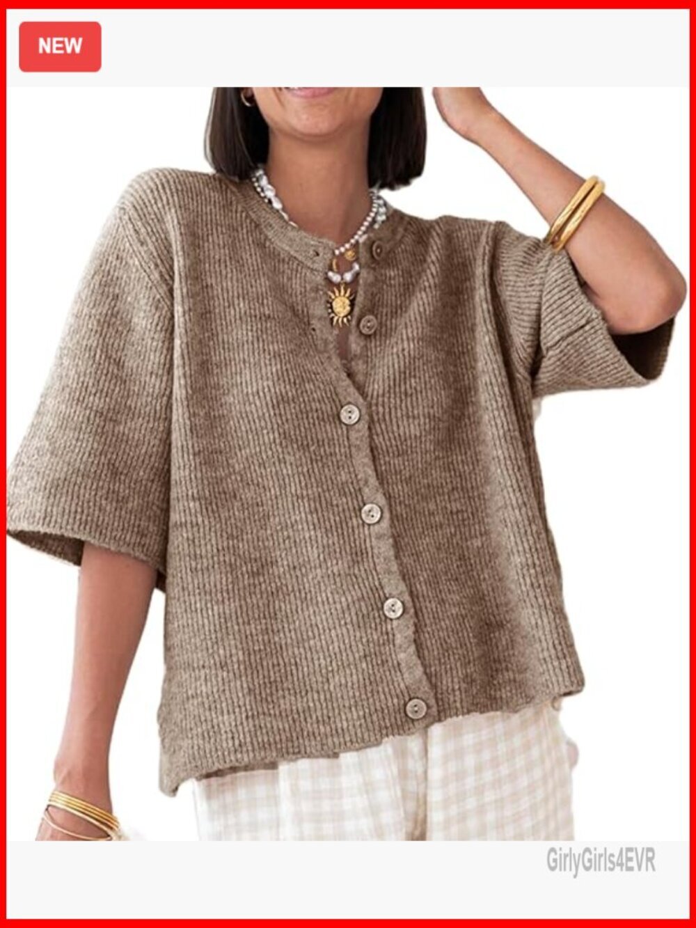 Short Sleeve Cardigan Sweater Crop Top Button Down Ribbed Knit Slim Fit